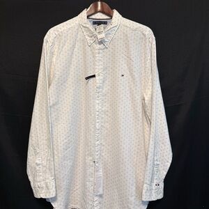 Tommy Hilfiger White Blue Diamond Patterned Long Sleeve Button Down 2XL NWT